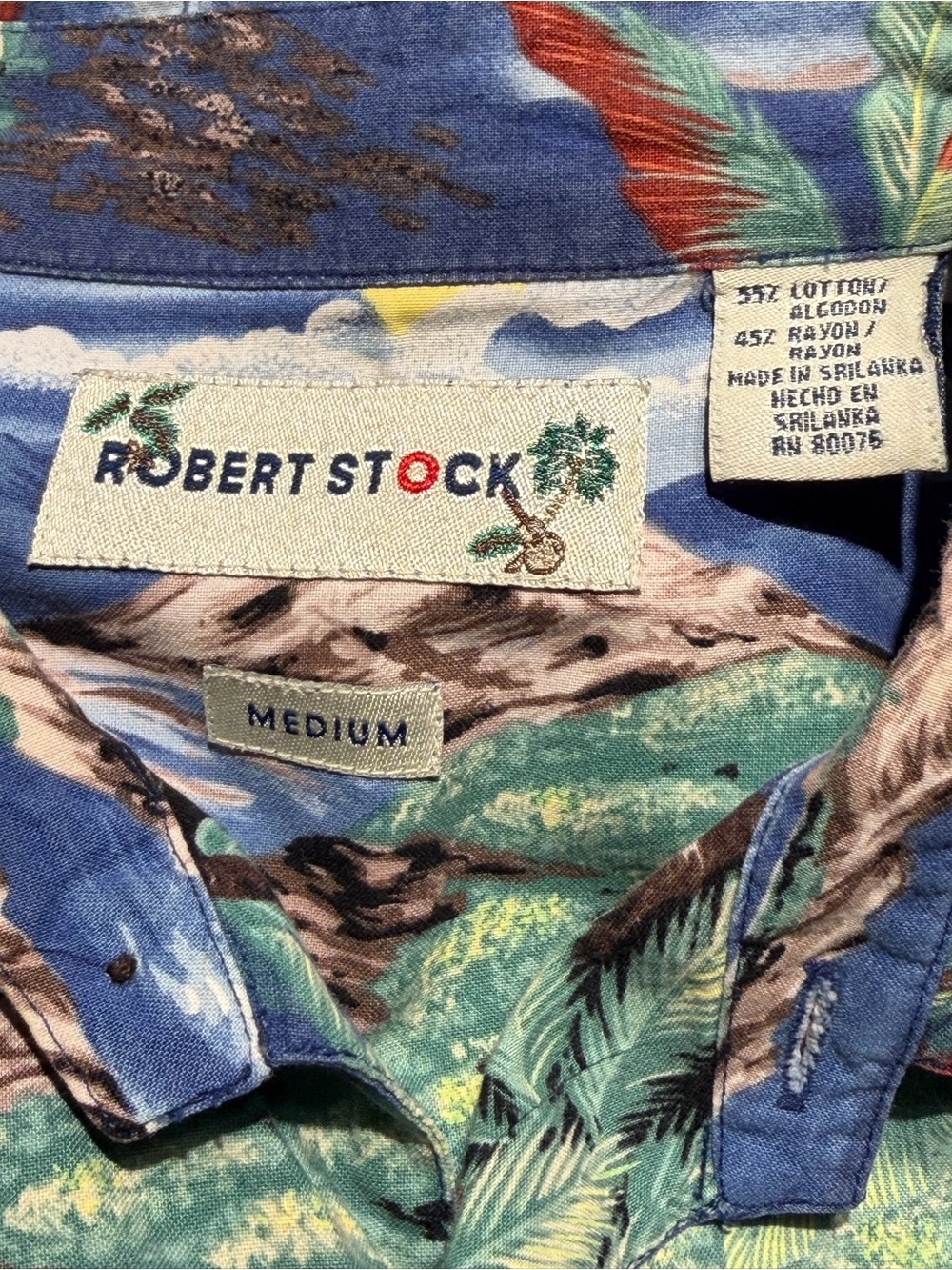 Vintage Robert Stock Hawaiian Tropical Palm Trees Print Button Down Cafe Shirt M - Picture 10 of 12